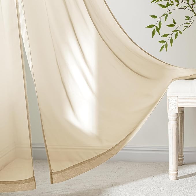 MIULEE Cream Sheer Curtains 102 Inches Long, 4 Panels Set, Light Filtering Rod Pocket Voile Drapes for Living Room and Bedroom, Airy Soft Fabric Window Treatments, 42 x 102 Inches