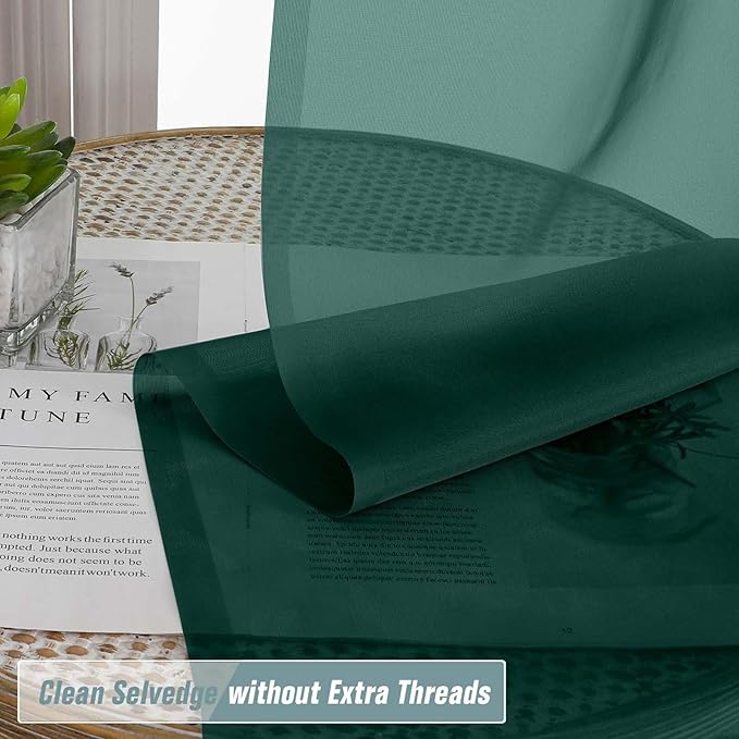 Green Small Sheer Curtains 2 Panels Set, Kitchen Curtains 36 Inch Length, Elegant Light Filtering Short Window Drapes for Living Room Bedroom, Dual Rod Pocket, Hunter Green, 2x42Wx36L Inches