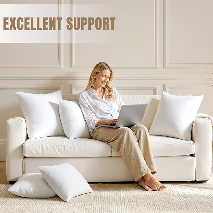 MIULEE 26x26 Pillow Inserts,Set of 4 100% Virgin Microfiber with Cotton Cover Throw Pillows for Couch Sofa and Bed