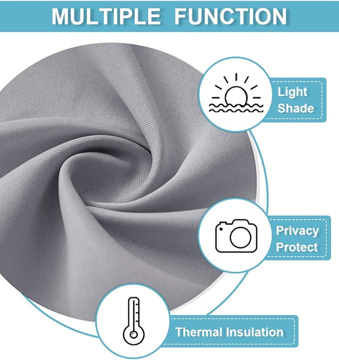 RYB HOME Short Blackout Curtains for Bedroom, Room Darkening Insulated Summer Heat Light UV Blocking Energy Saving Drapes for Nursery, Width 42 by Length 48, Silver Grey, Set of 2