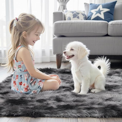 3x5 Rug, Bedside Preppy Dorm Area Rug, College Essentials Grey Small Carpets for Bedroom, Anti Slip Fluffy Gray Living Room Rugs Home Decor Aesthetic(3 x 5, Dark Grey Tie-Dyed)
