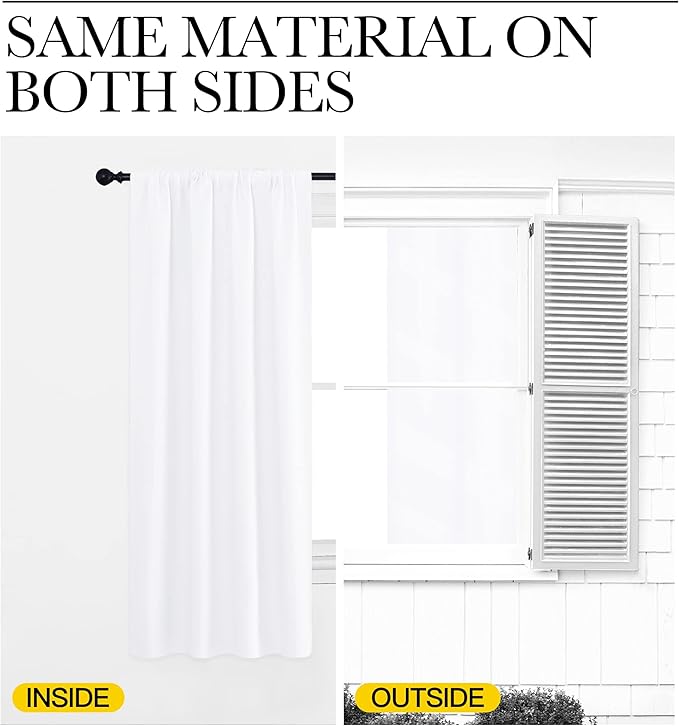 NICETOWN Window Curtain Panels - Semi Blackout Rod Pocket Curtain Set for Bedroom (White, 2 Panels, 42 by 48)