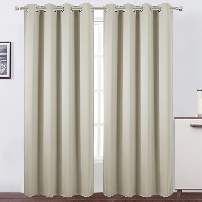 LEMOMO Light Beige Thermal Blackout Curtains/52 x 95 Inch/Set of 2 Panels Room Darkening Curtains