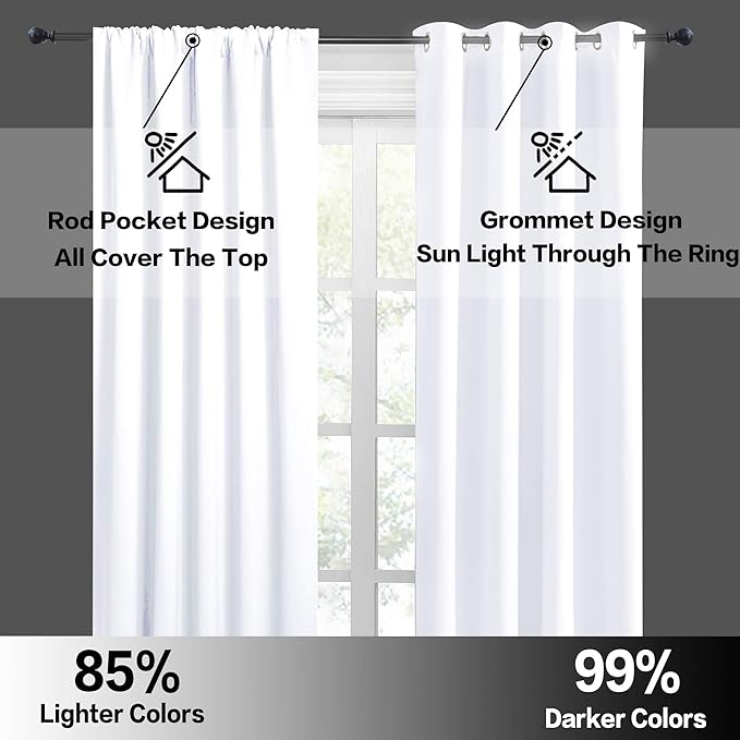 RYB HOME Privacy Bathroom Window Curtains, Short Thermal Insulated Heat Blocking Privacy Rod Pocket Half Window Curtain Tiers for Nursery Bedroom, Width 42 by Length 30, Pure White, 2 Panels