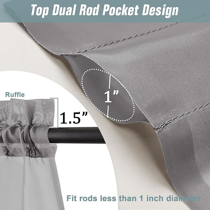 Grey Sheer Curtains Tier 30 Inches Length 2 Panels, Light Filtering Lightweight Soft Window Drapes, Cute Elegant Cafe Curtains for Nursery, Dual Rod Pocket, Charcoal Grey, 2x42Wx30L Inches