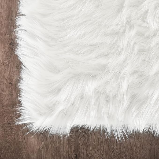 Latepis 2x6 White Runner Faux Fur Sheepskin Rug for Living Room Fluffy Washable Rug for Bedroom, Dorm, Luxury Room Decor, Fur Rugs, Rectangle