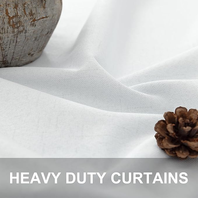 Black Out Curtains 72 Inch Long 6 ft Length 2 Panel Set Neutral Cute Blackout White Linen Look Living Room Darkening Window Drape for Bedroom Insulated Thermal Curtain for Winter Cold UV Cooling 52x72