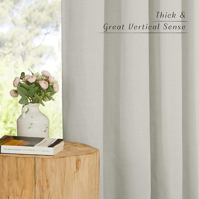 NICETOWN Linen Gray Window Curtains 84 inches Long, Grommet Thick Linen Blend Window Treatments Privacy Assured with Light Filtering for Bedroom/Living Room, W42 x L84