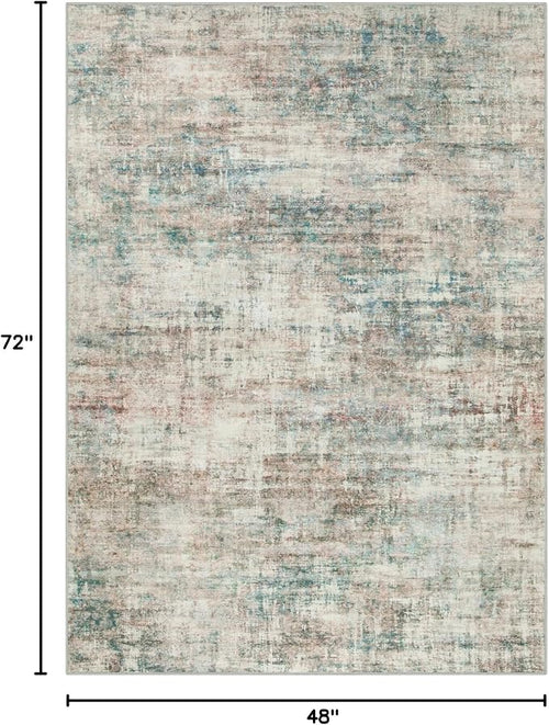 4x6 Area Rugs Washable Rug: Modern Abstract Living Room Rug Soft Anti-Skid Thin Carpet Indoor Floor Non-Shedding Carpets for Bedroom Dining Room Farmhouse Nursery Home Office - Multi Color