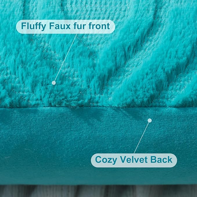 decorUhome Summer Throw Pillow Covers 20x20 Inch Set of 2, Soft Plush Faux Wool Turquoise Solid Couch Pillow Covers, Accent Farmhouse Neutral Square Pillow Cases for Sofa Bed Living Room