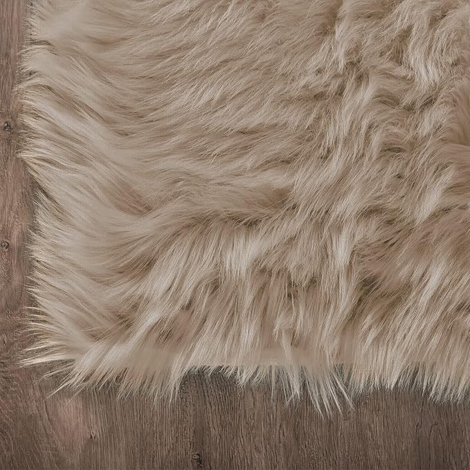 Latepis Runner Faux Fur Rug Camel Beige 2x6 Rugs Fluffy Furry Washable Sheepskin Rug Small Area Rugs for Living Room Sofa Bedroom Carpets Sheepskin