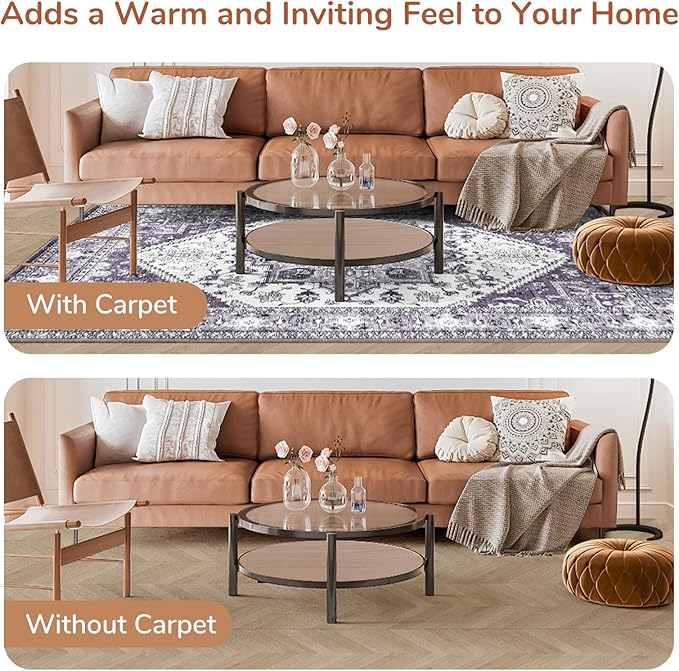 OPPODREAM Soft 6x9 Area Rugs, Washable Rug 6x9 with Non Slip Backing, Faux Cashmere Low-Pile 6 x 9 Carpet, Purple
