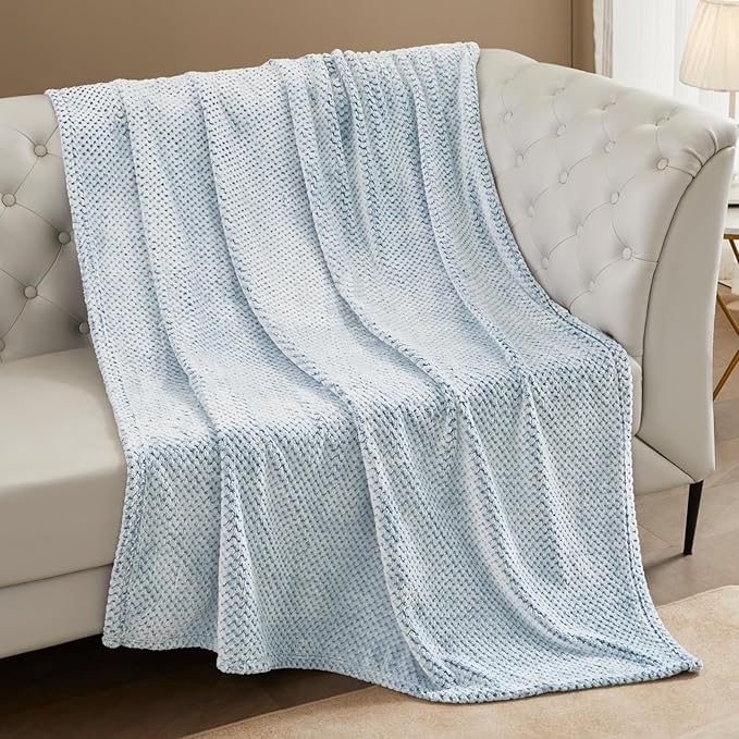 Exclusivo Mezcla Fleece Bed Blanket Queen Size, Super Soft and Warm Blankets for Couch, Sofa and Bed Waffle Textured, Cozy, Fuzzy and Lightweight (Heather Slate Blue, 90x90 Inches)