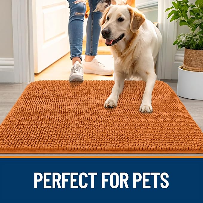 OLANLY Dog Door Mat for Muddy Paws 30x17, Absorbs Moisture and Dirt, Absorbent Non-Slip Washable Doormat, Quick Dry Chenille Mud Mat for Dogs, Entry Indoor Entryway Carpet for Inside Floor, Clay