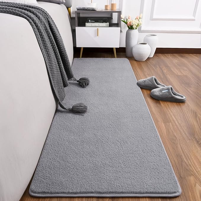 AROGAN Shag Runner Rug for Hallways, 2x6 Feet Washable Rugs with Memory Foam for Bedroom, Entryway Indoor Fluffy Throw Rug for Bedside Living Room Kids Girls Nursery Dorm Room Decor, Grey