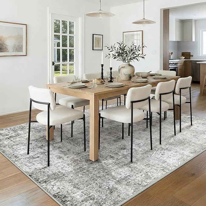 Washable Area Rugs 6'x9' Non-Slip Modern Abstract Soft for Living Room Entryway Bedroom Nursery, Print Pattern, Gray White Grey