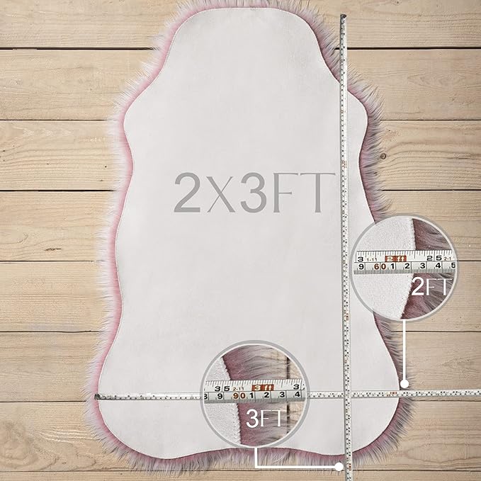 Ashler faux fur rug, Fluffy Shaggy Area Rug Ultra Soft 3 x 5 Feet Rectangle Fur Rug Frosted Bottom Pink Fuzzy Rug Machine Washable Shag Rug, Nursery Decor Throw Rugs for Bedroom, Living Room