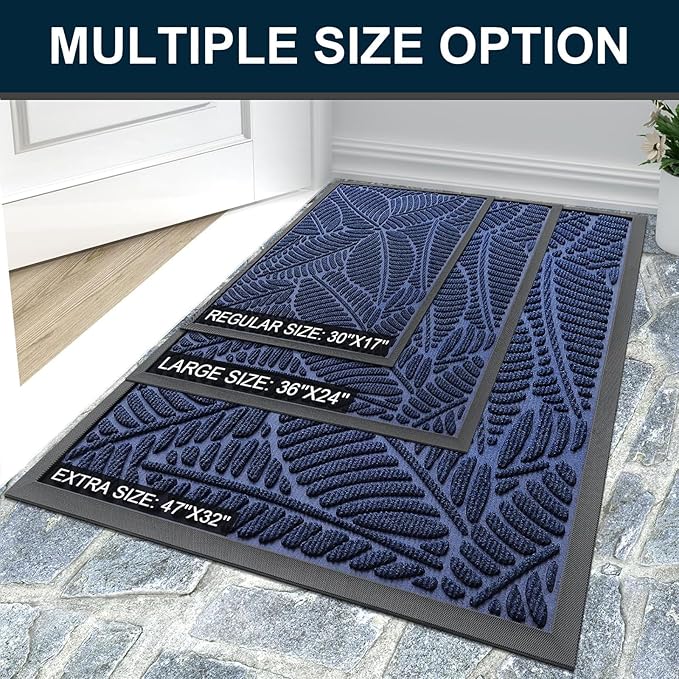 Colorxy Waterproof Doormat, Sturdy Natural Rubber Front Indoor Mat, Non Slip Low Profile Indoor Outdoor Door Mats, Stain and Fade Resistant Floor Mat, Easy Clean Patio Entrance Mat, 59''x23'', Navy