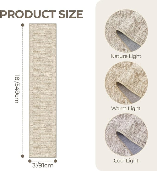 3x18 Washable Runner Rug for Hallway, Non-Slip Long Hallway Runner for Entryway, Soft Vintage Kitchen Mats for Floor, Abstract Dining Room, Bedroom, Living Room Rugs(3'x18', Brown/Ivory)