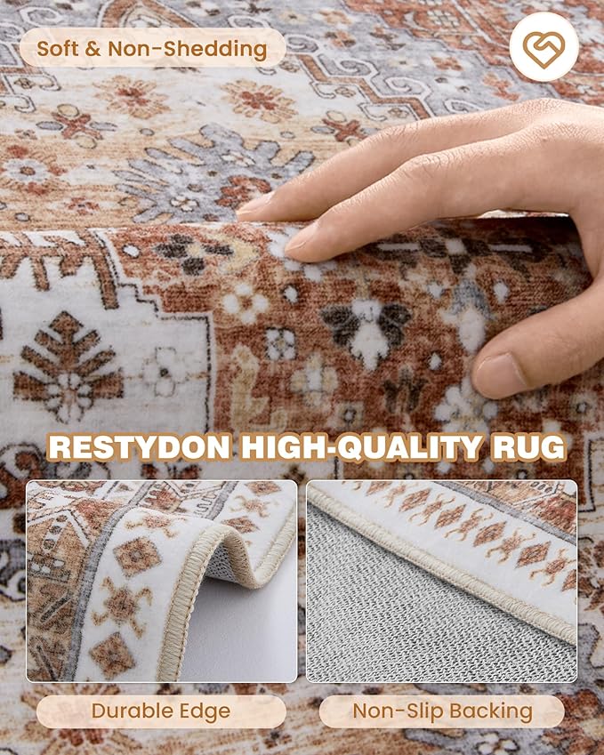 2x5 Rug Runner Washable for Entryway, Soft Bathroom Rugs with Non-Slip Backing,Vintage Low Pile Stair Runner, Small Kitchen Carpet for Hallways, Laundry Room(Orange,2'x5')