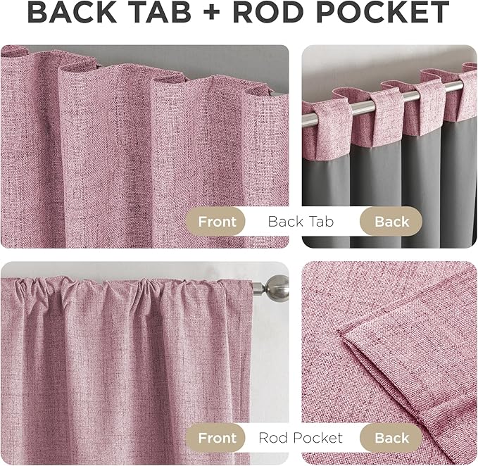 Joydeco Linen Blackout Curtains for Bedroom - 100% Light Blocking 1 Panels, Pink Drapes 70" W x 96" L, Thermal Insulated Room Darkening Curtains for Living Room, Rod Pocket & Back Tabs