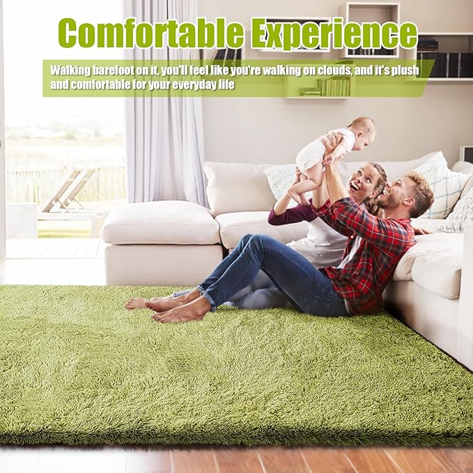 Shag Area Rug for Bedroom 5x8,Grass Green Fluffy Area Rugs for Living Room,Soft Fuzzy Rug Non-Shedding Indoor Plush Carpet for Kids Bedroom Nursery Dorm Home Decor