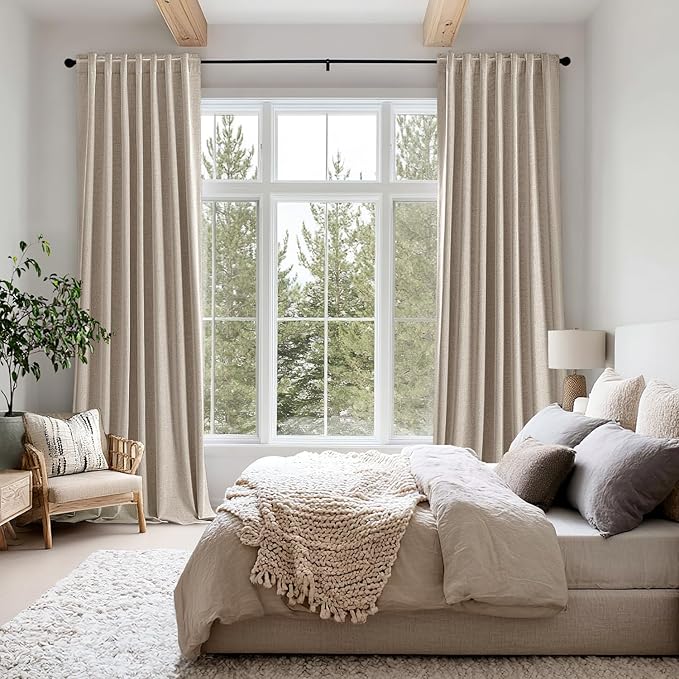 MIULEE 100% Blackout Linen Curtains for Bedroom, Taupe Solid Luxury Decor Thermal Insulation Room Darkening Drapes for Living Room Nursery Back Tab Rod Pocket 42 x 72 Inches, 2 Panels