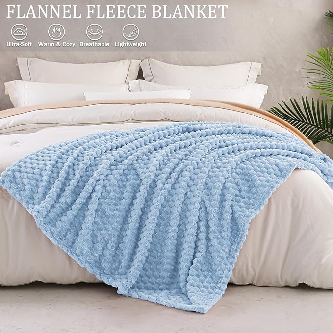 Exclusivo Mezcla Fleece Throw Blanket for Couch, Extra Large Fuzzy Stone Blue Bed Blankets, Soft Cozy Plush Sofa Throws for All Seasons, 50x60 Inches
