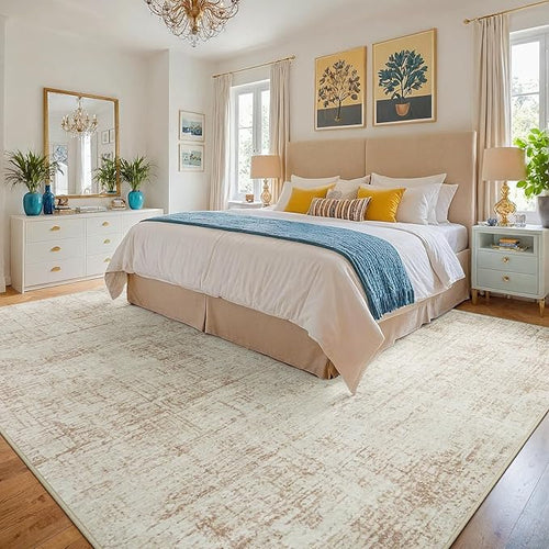6x9 Area Rugs for Living Room Washable Rug: Anti-Skid Abstract Modern Living Room Rug Soft Thin Carpets Indoor Floor Non-Shedding Carpet for Bedroom Dining Farmhouse Nursery Home Office Beige White