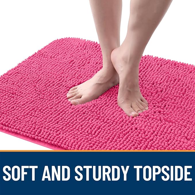 OLANLY Dog Door Mat for Muddy Paws 70x35, Absorbs Moisture and Dirt, Absorbent Non-Slip Washable Doormat, Quick Dry Chenille Mud Mat for Dogs, Entry Indoor Entryway Carpet for Inside Floor, Hot Pink
