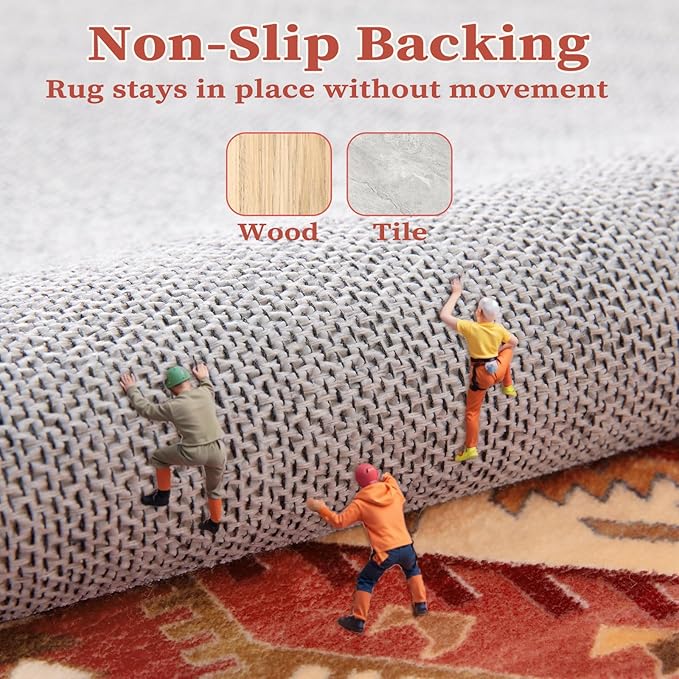SERISSA 6x9 Area Rugs for Living Room, Large Washable Non-Slip Boho Rug, Ultra Soft Vintage Red Oriental Tribal Print Distressed Carpet for Dining Room Bedroom Dorm Office Home Decor