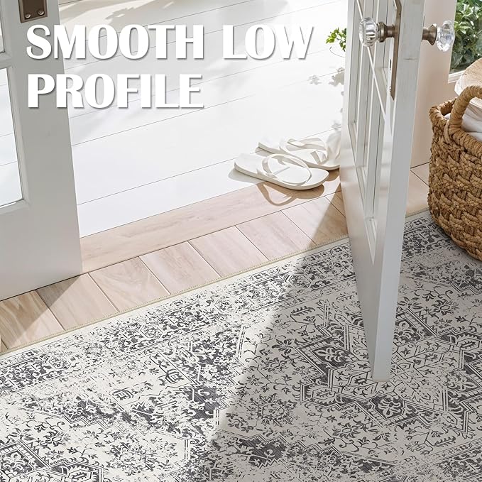 3x6 Washable Hallway Runner Rug - Non Slip Kitchen Runner Rugs with Rubber Backing Vintage Low-Pile Carpet Runners for Entryway Dining Room Laundry Room Home Decor (Distessed Grey)