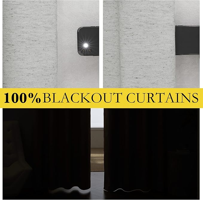 NICETOWN Grey Long Linen Full Shade Panels, 52" Wide x 90" Long, Pair of Thermal Insulated & Energy Efficiency Blackout Curtains for Bedroom Windows, Lined Silky Performance Window Dressing