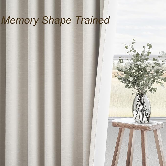 Topfinel 86 Inches Long Linen Blackout Curtains 2 Panels Set for Living Room Cream Birch Linen Texture Modern Farmhouse 100% Black Out Room Darkening Back Tab Rod Pocket(W52 xL80)