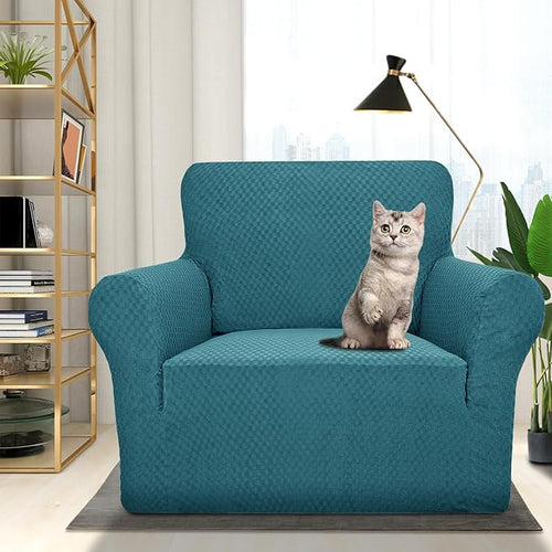 1 Piece Jacquard Chair Slipcovers for Living Room High Stretch Chair Covers with Arms Anti Slip Pets Friendly Couch Sofa Armchair Cover Furniture Protector (Chair, Peacock Blue)
