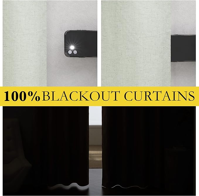 NICETOWN Sage Green 100% Blackout Linen Texture Curtains 70 inches Long 2 Panels for Boy's Room, Thermal Insulated Full Blackout 2-Layer Lined Drapes, Energy Efficiency Window Draperies