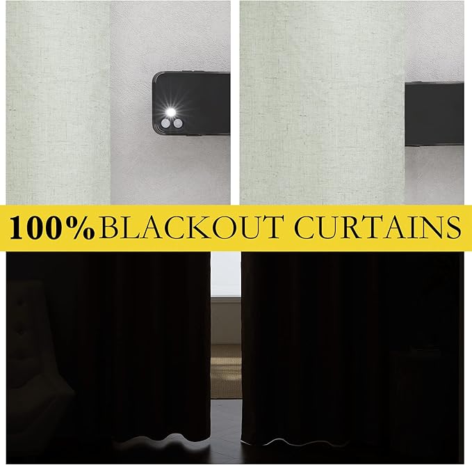 NICETOWN Sage Green 100% Blackout Linen Texture Curtains 84 inches Long 2 Panels for Boy's Room, Thermal Insulated Full Blackout 2-Layer Lined Cold Reducing Drapes, Energy Efficiency Window Draperies