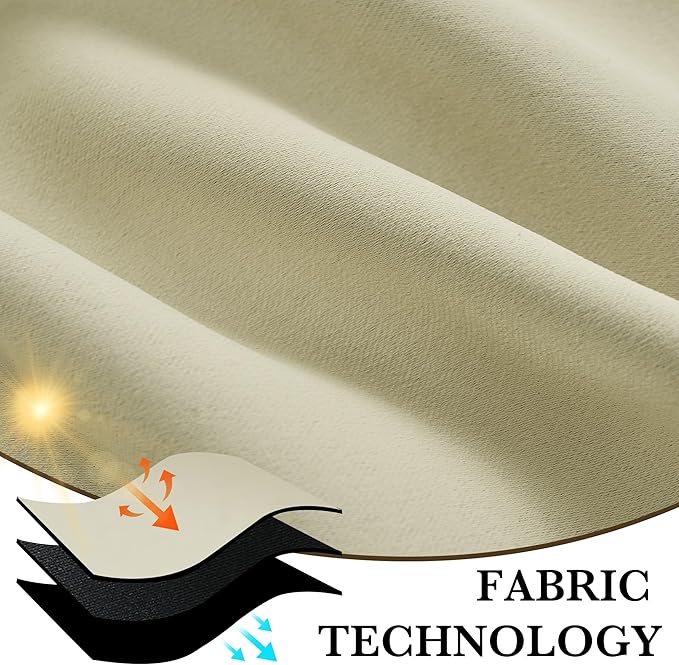 RYB HOME Bedroom Blackout Curtains 80 inches Long, 100% Blackout Thermal Insulated Noise Reducing Curtains for Living Room Nursury, 42 inches Wide by 80 inches Long, Beige