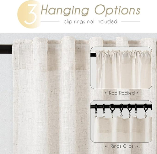 96 inch Long Linen Curtains 2 Panels for Living Room Back Tab Cream Ivory Light Filtering Semi Sheer Curtain 96 inches Long Boho Farmhouse Linen Drapes Floor to Ceiling Length 8 FT 42x96