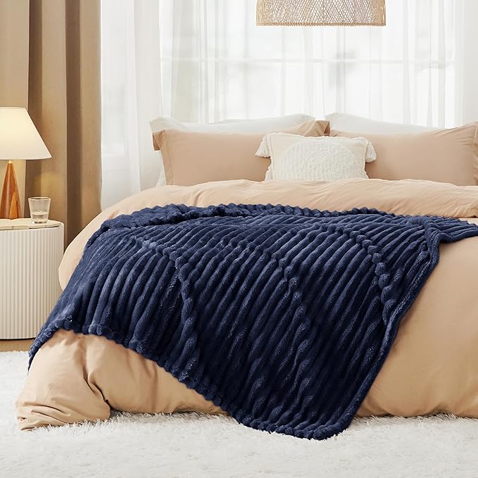 Bedsure GentleSoft Navy Blue Fleece Blanket for Couch - Cozy Soft Blankets for Women, Cute Small Throws for Girls, Navy, 50x60 Inches