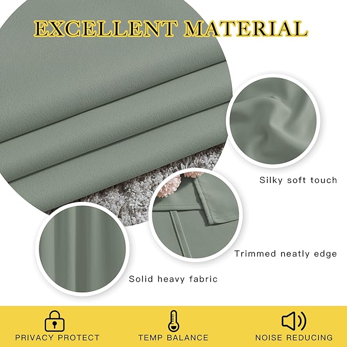 NICETOWN Sage Green Curtains 96 inches Long, Grommet Thermal Insulated Blackout Curtains Privacy Window Treatments for Boys Room/Living Room, W46 x L96, 2 Panels
