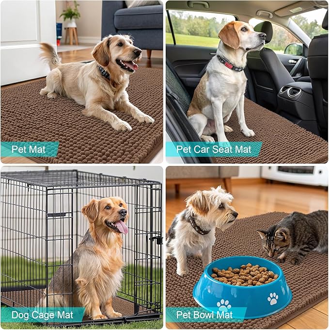 OLANLY Dog Door Mat for Muddy Paws 30x17, Absorbs Moisture and Dirt, Absorbent Non-Slip Washable Doormat, Quick Dry Chenille Mud Mat for Dogs, Entry Indoor Entryway Carpet for Inside Floor, Mocha