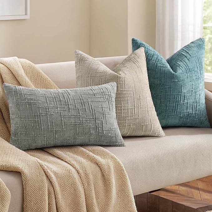 decorUhome Summer Teal Chenille Euro Sham Throw Pillow Covers 24x24 Set of 2 Textured Soft Cozy Slubby Couch Pillow Covers Modern Farmhouse Boho Decorative Pillow Cases for Bed Sofa Living Room