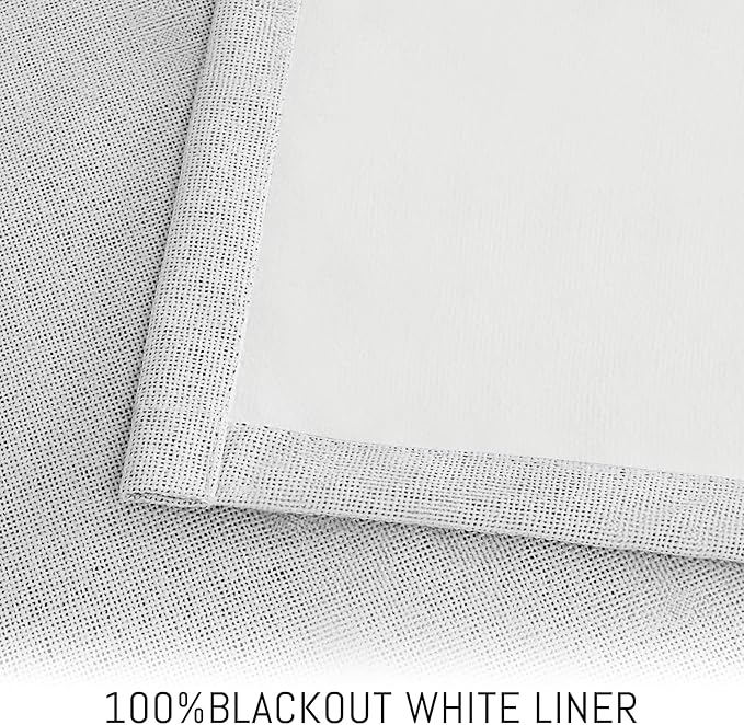 Yakamok White Linen Curtains 100% Blackout 63 Inches Long,Room Darkening Textured Curtains for Living Room Thermal Grommet Bedroom 2 Panels with Greyish White Liner