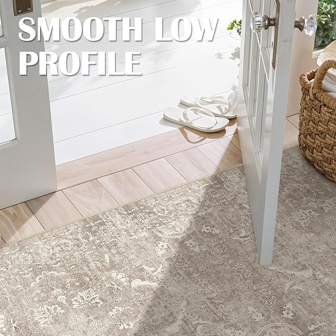 2'6"x16' Washable Hallway Runner Rug - Non Slip Kitchen Runner Rugs with Rubber Backing Vintage Low-Pile Carpet Runners for Entryway Dining Room Laundry Room Home Decor (Beige)