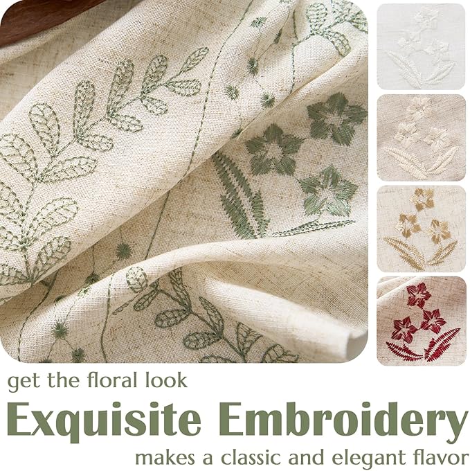 jinchan Belrose Linen Curtains for Bedroom Floral Curtains 108 Inch Length Linen Blend Sage Green Embroidered Drapes Farmhouse Flower Patterned Drapes for Living Room Window Treatments Set 2 Panels