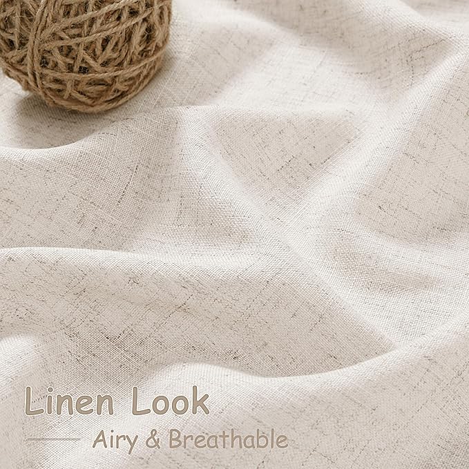 Tan Beige Linen Curtains 90 inch Length for Living Room 2 Panels Burlap Textured Semi Sheer Linen Drapes Rustic Country Window Treatment Farmhouse Drop Cloth Curtain 90 inches Long for Dinning Room