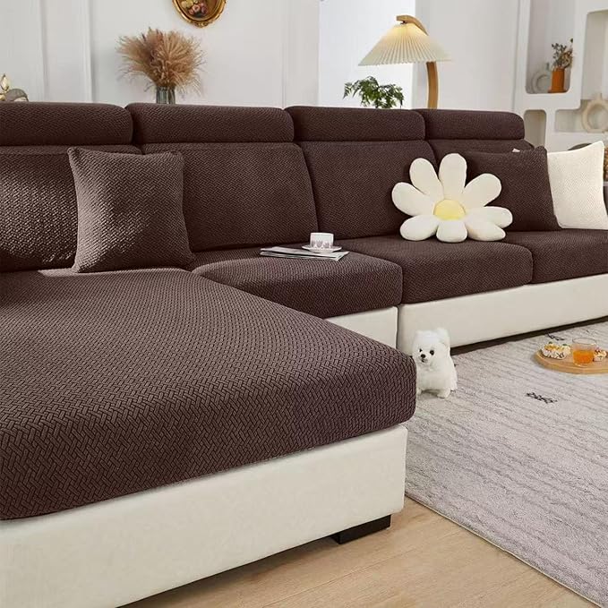 Sofa Covers Couch Covers for Sofa Pet Friendly Couch Cushion Covers Universal Sofa Covers Washable Stretch Slipcovers for Sectional Sofa (Texture Brown, Chaise Cover)