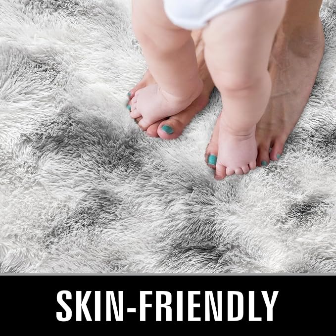 TWINNIS Super Soft Shaggy Rugs Fluffy Carpets 3x5 Feet, Indoor Modern Plush Area Rugs for Living Room Bedroom Kids Room Nursery Home Decor, Upgrade Anti-Skid Fuzzy Rug, Grey and White