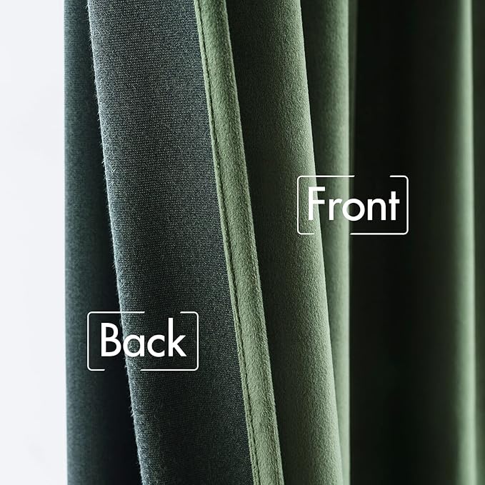 MIULEE Velvet Curtains 132 inches - Luxury Blackout Curtains for Bedroom Living Room Thermal Insulated Super Soft Window Drapes Rod Pocket & Back Tab, Olive Green, W52 x L132 inches, 2 Panels